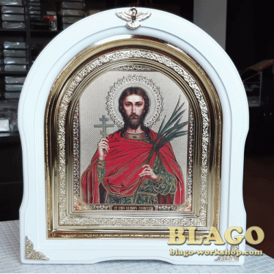 Ікона Іоанн Сочавський, арка, у білій фігурній рамі, 26х29см