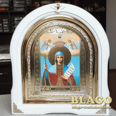 Ікона Свята Параскева П’ятниця арка у білій фігурній рамі, 26х29см