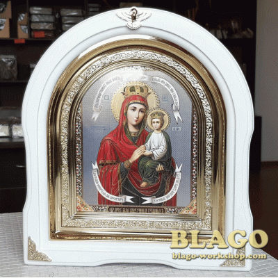 Ікона Божої Матері Споручниця грішних арка у білій фігурній рамі, 26х29см