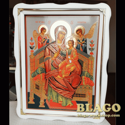 Ікона Божої Матері Всецариця у білій фігурній рамі, 37×47 см