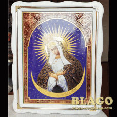 Ікона Пресвятої Богородиці Остробрамська у білій фігурній рамі, 37×47 см