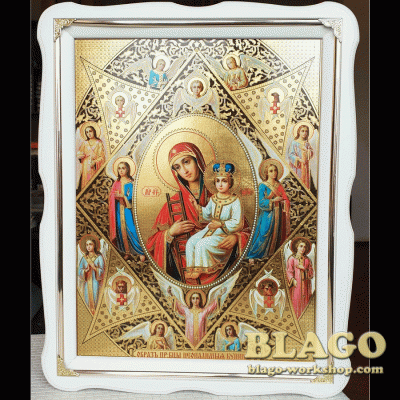 Ікона Неопалима Купина у білій фігурній рамі, 37×47 см