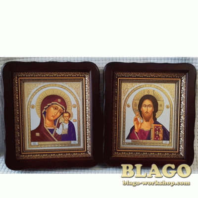 Pair Wedding Icons Our Lady Of Kazan And Christ The Savior Icons, 23х26 cm