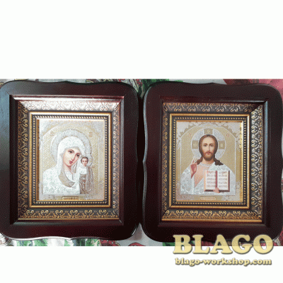 Ікони вінчальні Спаситель, Казанська у фігурній рамі, 18×20 см