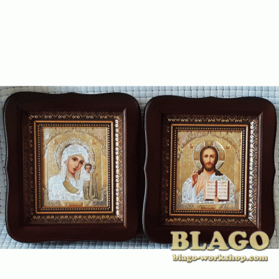 Ікони вінчальні Спаситель, Казанська у фігурній рамі, 18×20 см