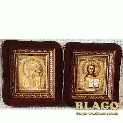 Ікони вінчальні Спаситель, Казанська у фігурній рамі, 18×20 см
