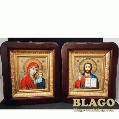 Ікони вінчальні Спаситель, Казанська у фігурній рамі, 18×20 см