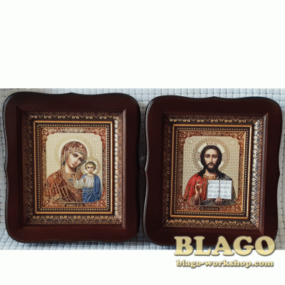 Ікони вінчальні Спаситель, Казанська у фігурній рамі, 18×20 см