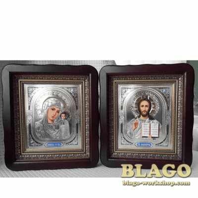 Pair Wedding Icons Our Lady Of Kazan And Christ The Savior Icons, 23х26 cm