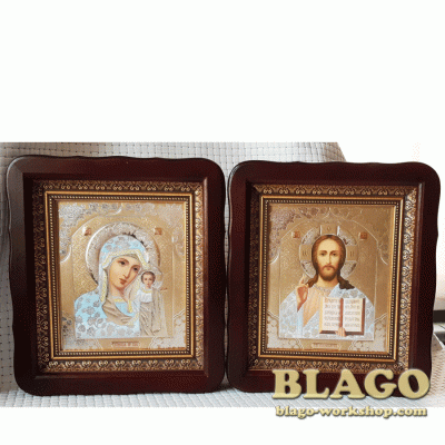 Ікони вінчальні Спаситель, Казанська у фігурній рамі, 23×26 см