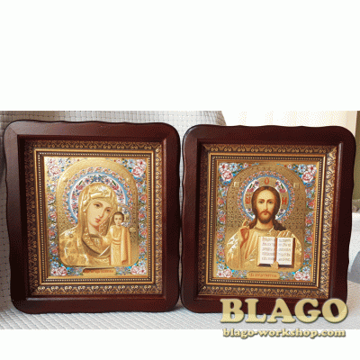 Pair Wedding Icons Our Lady Of Kazan And Christ The Savior Icons, 23х26 cm