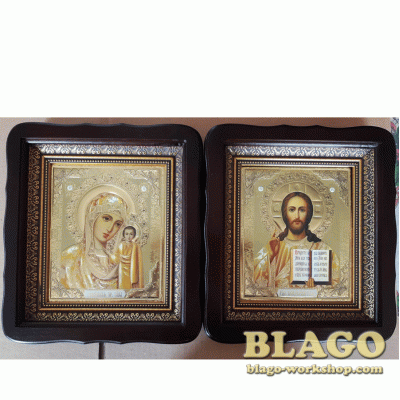 Ікони вінчальні Спаситель, Казанська у фігурній рамі, 23×26 см