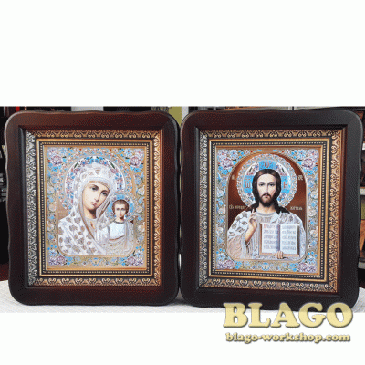 Ікони вінчальні Спаситель, Казанська у фігурній рамі, 23×26 см