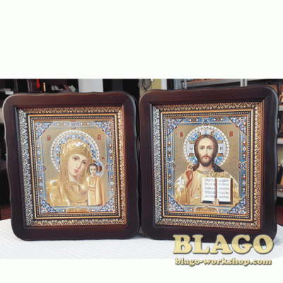 Pair Wedding Icons Our Lady Of Kazan And Christ The Savior Icons, 23х26 cm