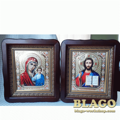 Ікони вінчальні Спаситель, Казанська у фігурній рамі, 23×26 см