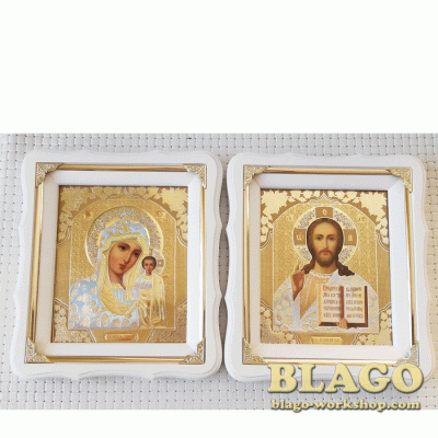 Pair Wedding Icons Our Lady Of Kazan And Christ The Savior Icons, 21х24 cm