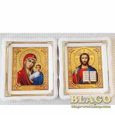 Ікони вінчальні Спаситель, Казанська у білій фігурній рамі, 21×24 см