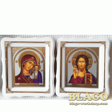 Ікони вінчальні Спаситель, Казанська у білій фігурній рамі, 21×24 см