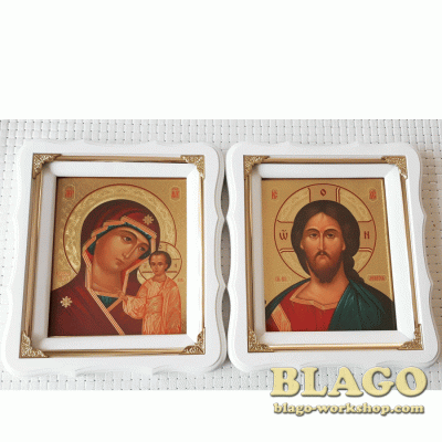 Pair Wedding Icons Our Lady Of Kazan And Christ The Savior Icons, 21х24 cm