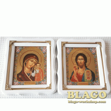 Ікони вінчальні Спаситель, Казанська у білій фігурній рамі, 21×24 см