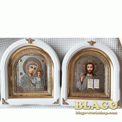 Pair Wedding Icons Our Lady Of Kazan And Christ The Savior Icons, 26х29 cm