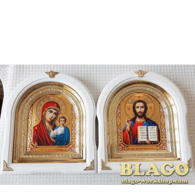 Pair Wedding Icons Our Lady Of Kazan And Christ The Savior Icons, 26х29 cm