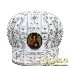  Митрая белая с декоративными камнями и иконой №20