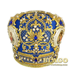 Митра синя з декоративним камінням та іконами №64