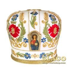 Митра біла з декоративним камінням та іконами №78