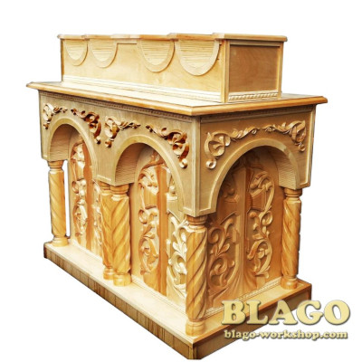 Стол для продажи свеч на 4 отдела деревянный с резьбой, 132х65х120 см