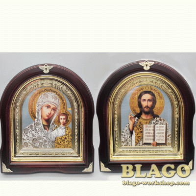 Pair Wedding Icons Our Lady Of Kazan And Christ The Savior Icons, 26х29 cm