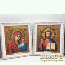 Ікони вінчальні Спаситель, Казанська у білій фігурній рамі, 18×21 см
