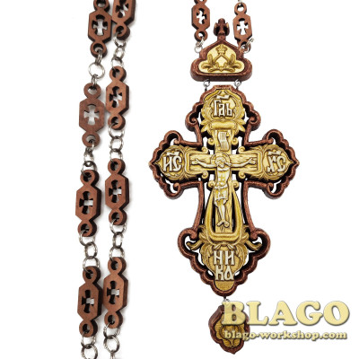 Хрест наперсний дерев'яний з камінням, 7,5х17 см №524