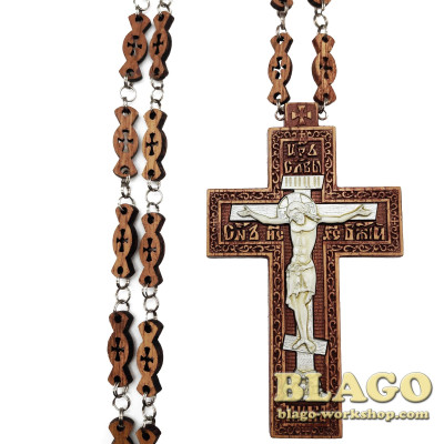 Хрест наперсний дерев'яний з камінням, 7х12 см №422