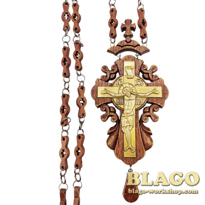 Хрест наперсний дерев'яний з камінням, 7,5х18см №512