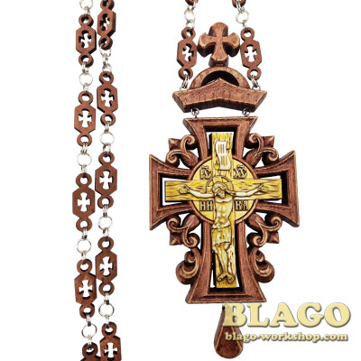 Хрест наперсний дерев'яний з камінням, 7х16,5 см №517