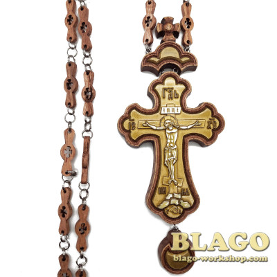 Хрест наперсний дерев'яний з камінням, 7х17см №521