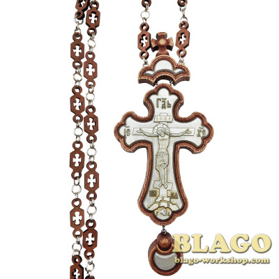 Хрест наперсний дерев'яний з камінням, 7х17см №521