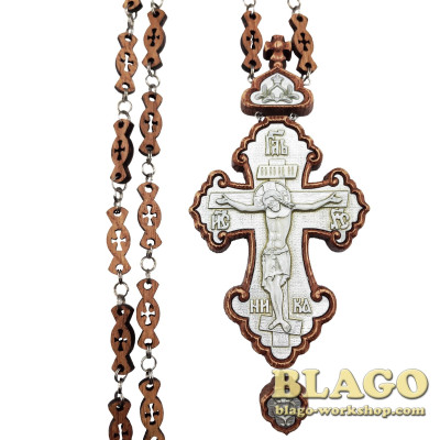 Хрест наперсний дерев'яний з камінням, 7х15,5см №522