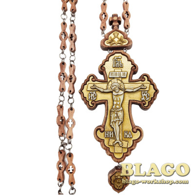 Хрест наперсний дерев'яний з камінням, 7х15,5см №522