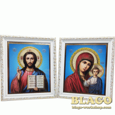 Ікони вінчальні Спаситель, Казанська у білій фігурній рамі, 18×21 см