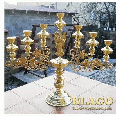 Семисвечник напрестольный большой "Виноград" на одной ножке, 94х75 см