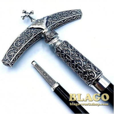 Jewelry Bishop crosier brass silver-plated, 145 cm