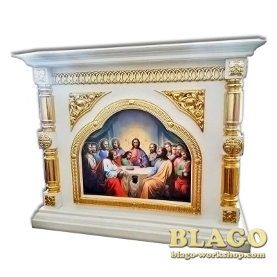 Престіл дерев'яний (риза) з різьбою та літографіями, 125х125х105 см