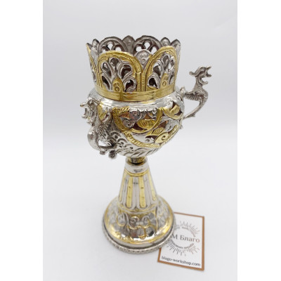 Лампада Греція на довгій ніжці, латунь, нікель, 7,5х18 см