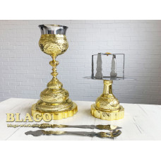 Eucharist set Greek gilded with case, 500 ml