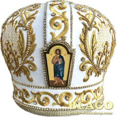  The miter is white with decorative stones and an icon №11