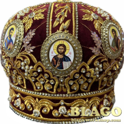  Burgundy miter with decorative stones and icon №12