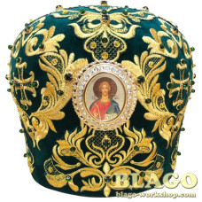 Miter is green with decorative stones and icon №13