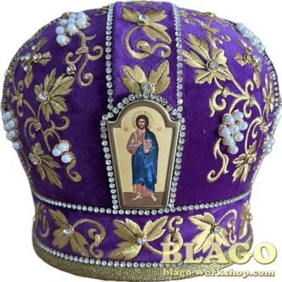  Purple miter with decorative stones and icon №19